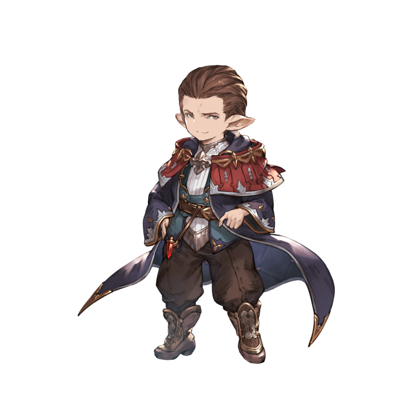 1boy brown_footwear brown_hair brown_pants granblue_fantasy grey_eyes harvin jewelry katzelia looking_at_viewer official_art pants pendant robe smile solo transparent_background