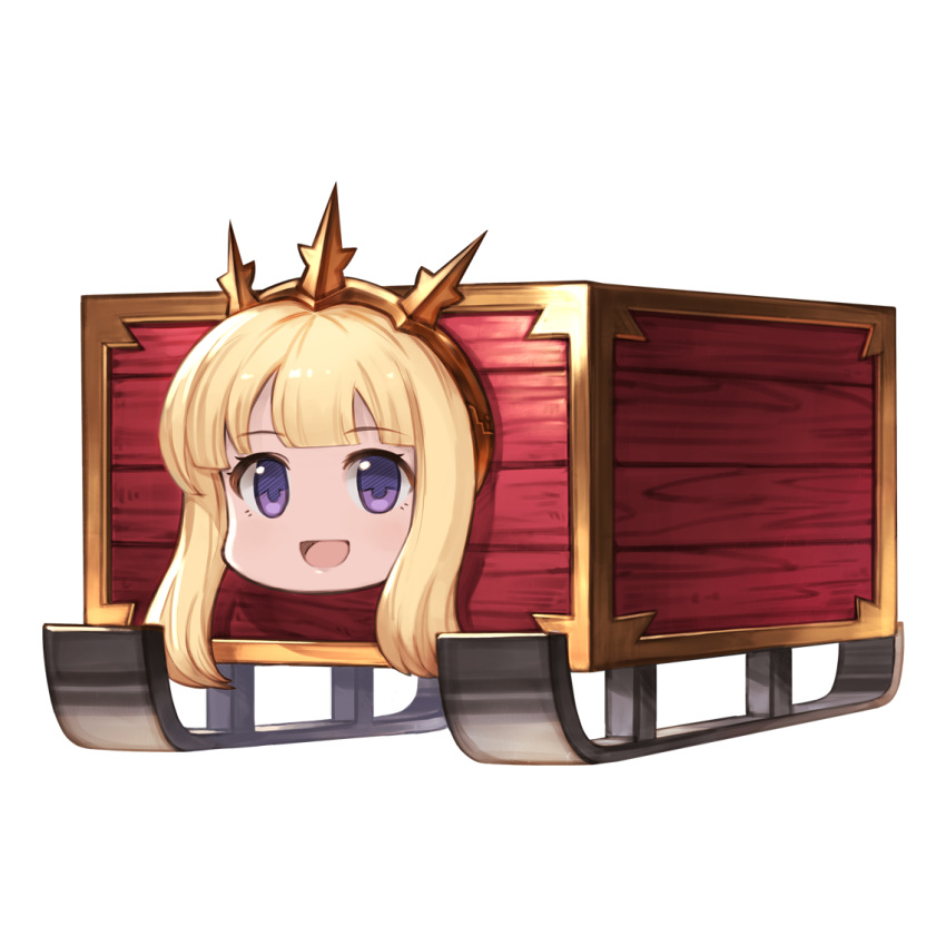 1girl blonde_hair cagliostro_(granblue_fantasy) cygames granblue_fantasy hairband looking_at_viewer official_art open_mouth simple_background sled solo transparent_background violet_eyes what