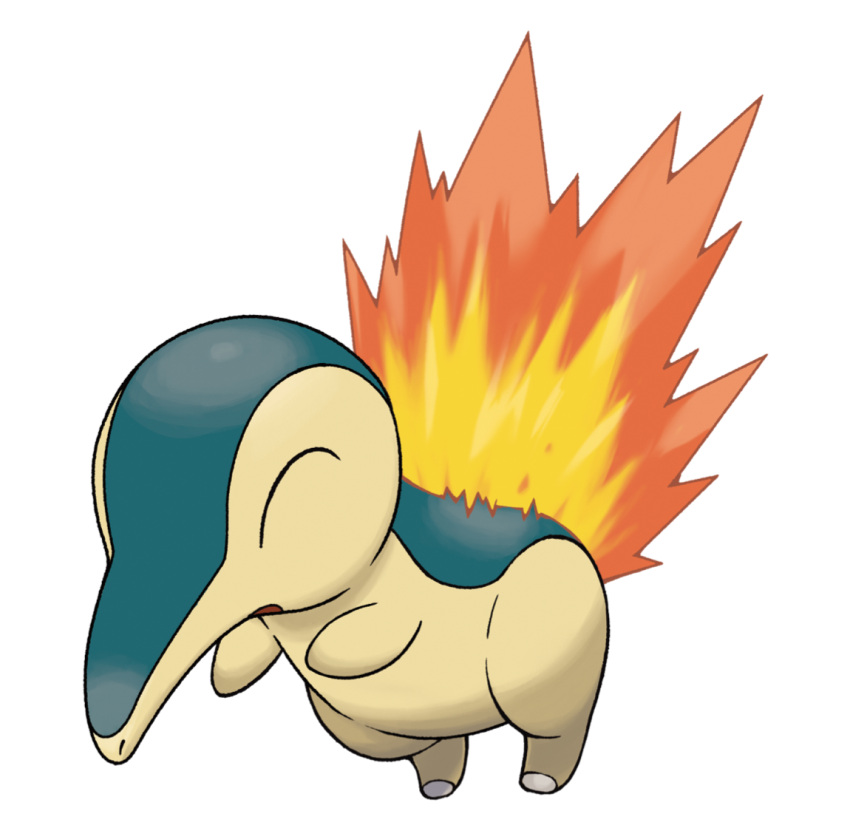 ^_^ animal_focus artist_request closed_eyes cyndaquil fire full_body gen_2_pokemon no_humans official_art open_mouth pokemon pokemon_(creature) pokemon_(game) pokemon_legends:_arceus round_image solo third-party_source transparent_background