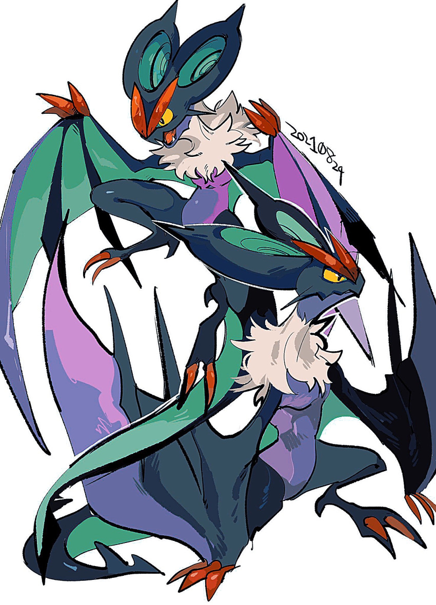 black_eyes bright_pupils closed_mouth colored_sclera fangs gen_6_pokemon grey_background highres mochako_(motyako_1005) no_humans noivern number open_mouth pokemon pokemon_(creature) simple_background tongue white_pupils yellow_sclera