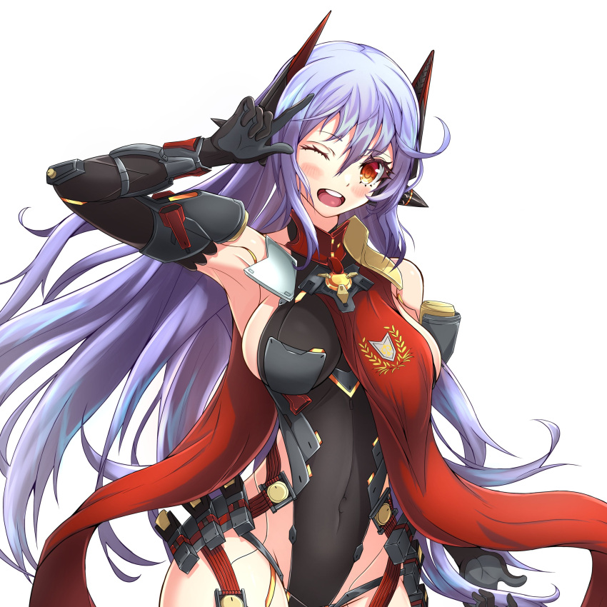 1girl absurdres android blush_stickers breasts highres joints large_breasts leotard long_hair mechanical_parts nintendo nithros one_eye_closed open_mouth poppi_(xenoblade) poppi_qtpi_(xenoblade) purple_hair robot_ears robot_joints scarf solo xenoblade_chronicles_(series) xenoblade_chronicles_2
