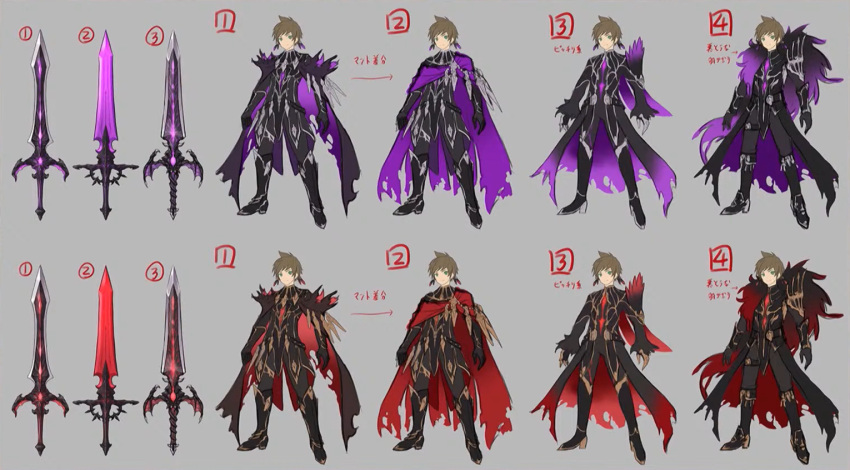 alternate_color alternate_costume belt boots cape concept_art dark_persona feather_earrings fur_trim official_alternate_costume official_art sorey_(tales) sword tales_of_asteria tales_of_zestiria thigh_strap