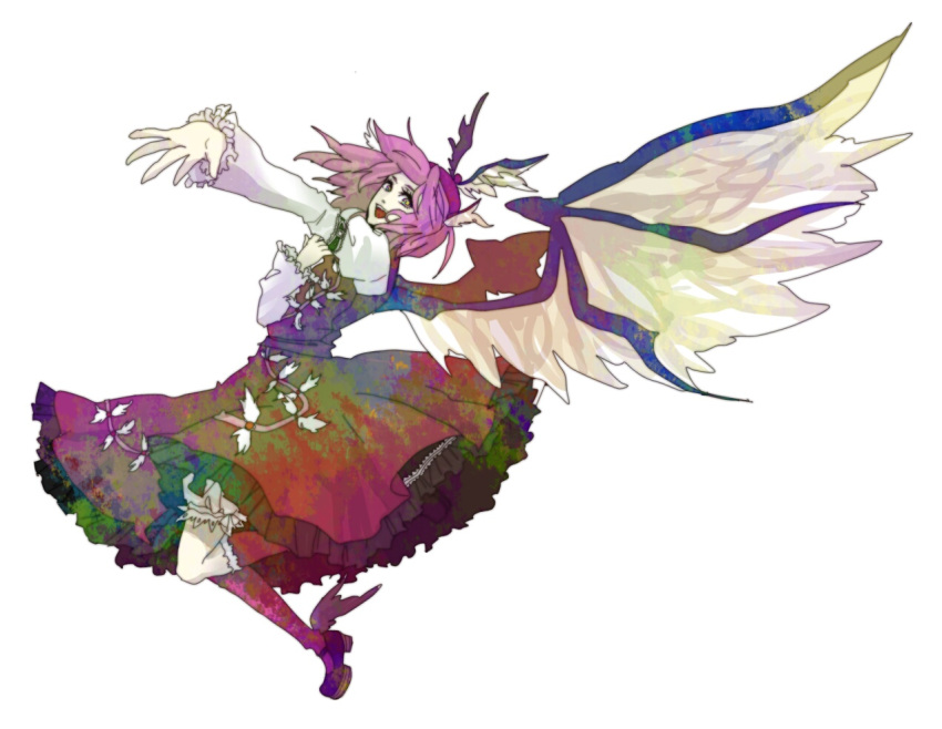 bad_id deberavo dress hat mystia_lorelei outstretched_arm outstretched_hand short_hair solo touhou wings