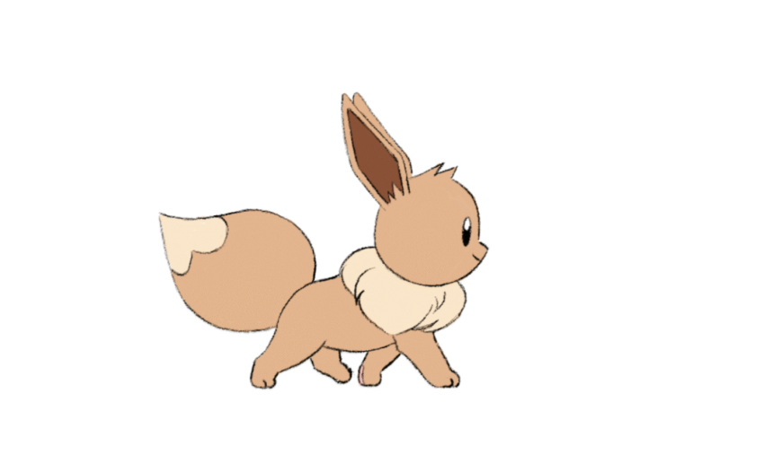animated animated_gif closed_mouth commentary do9bessa eevee english_commentary from_side full_body gen_1_pokemon no_humans pokemon pokemon_(creature) simple_background smile solo walking white_background