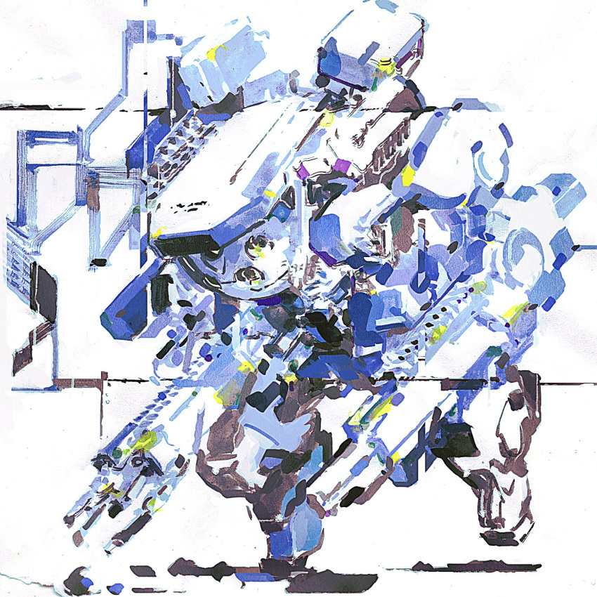 arm_cannon extra_eyes from_side highres jnt leaning_forward mecha no_humans original running shadow solo weapon yellow_eyes