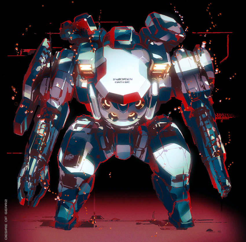 arm_cannon extra_eyes highres jnt leaning_forward mecha no_humans orange_eyes original science_fiction shadow solo standing weapon