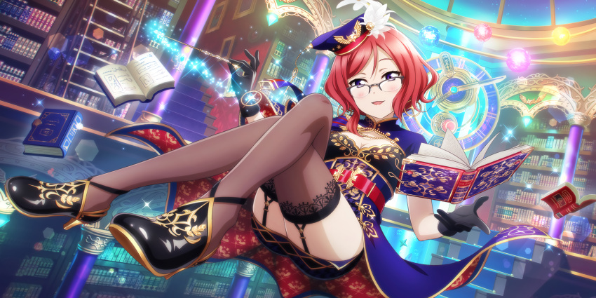 blush cape dress glasses love_live!_school_idol_festival_all_stars nishikino_maki redhead short_hair smile violet_eyes