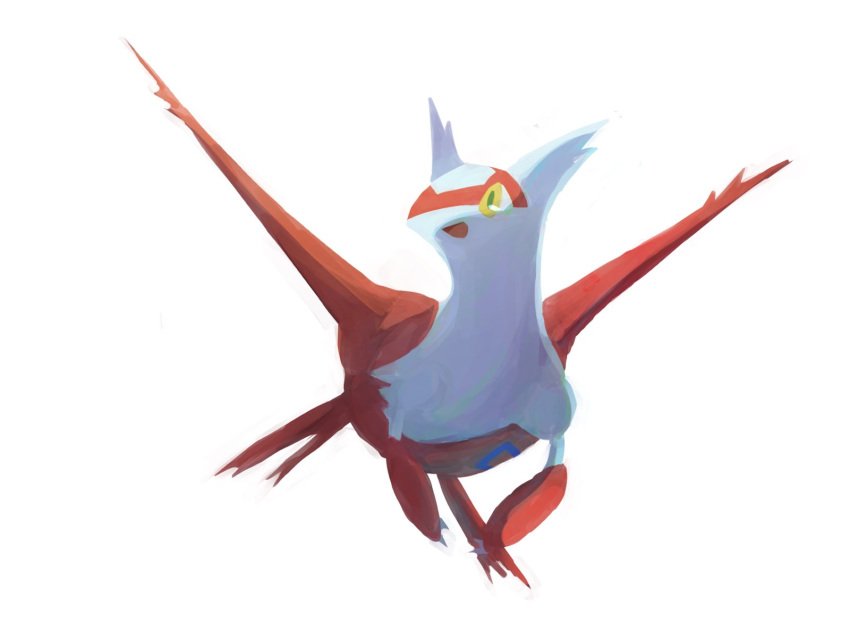 :d claws full_body gen_3_pokemon highres latias legendary_pokemon looking_to_the_side no_humans open_mouth pn_(ltpn_257) pokemon pokemon_(creature) simple_background smile solo tongue white_background yellow_eyes