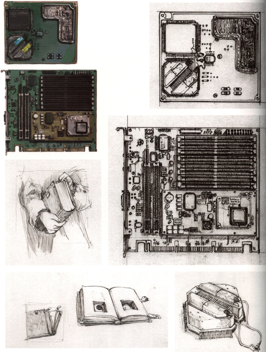 abe_yoshitoshi absurdres artbook circuit_board highres monochrome official_art scan serial_experiments_lain sketch traditional_media yoshitoshi_abe
