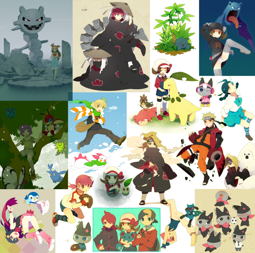 6+boys 6+girls akane_(pokemon) akatsuki_(naruto) alternate_color alternate_costume baby_pokemon bandai barefoot baseball_mitt bayleef beanie brown_eyes brown_hair butterfree cabbie_hat character_request chikorita cosplay creatures_(company) crossover dark_mametchi deidara farfetch'd feet game_freak golbat gold_(pokemon) gold_(pokemon)_(remake) hat heracross highres hikari_(pokemon) jun_(pokemon) kokemomo_sayakusa kotone_(pokemon) kuromametchi ledyba lucario marill mikan_(pokemon) mitsuru_(pokemon) naruto nintendo oddish olm_digital overalls pachirisu panties pantyshot pantyshot_(standing) piplup poke_ball pokemon pokemon_(creature) pokemon_(game) pokemon_dppt pokemon_gsc poketch riolu ruby_(pokemon) sasori shounen_jump silver_(pokemon) silver_(pokemon)_(remake) slowpoke soles spinarak spoilers steelix studio_connection studio_pirerot sumomo_(pokemon) super_smash_bros. suzuna_(pokemon) tamagotchi tamagotchi_(creature) team_rocket team_rocket_(cosplay) toes tsukushi_(pokemon) tv_channel_connection tv_tokyo underwear upskirt uzumaki_naruto watch wink wristwatch