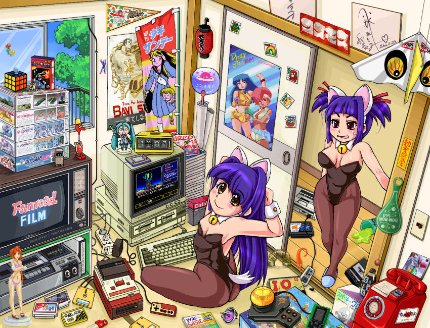 1980s_(style) 2girls animal_ears annotated aoshima_bunka_kyouzai ass autumn_leaves bavi_stock bell bigfoot_(combat_armor) bikkuriman blue_hair board_game bromry_eyevan_dt-2 brown_legwear cameo cat_ears chaos_angels clock commentary_request computer controller corded_phone cosmo_hoshimaru cutter_lightan desert_gunner dirty_pair door dougram drinking_bird energy_gun famicom famicom_disk_system fanroad figure flag flip_clock floppy_disk from_above fusuma game_&amp;_watch game_cartridge game_console game_controller gyroscope hair_intakes hair_ribbon hand_fan hatsune_miku hudson_shooting_watch jingle_bell kei_(dirty_pair) keyboard_(computer) kittysuit lantern leaf light_switch long_hair looking_back lum lyrical_nanoha magazine mahou_shoujo_lyrical_nanoha_strikers maple_leaf model monitor multiple_girls nanashi's_elder_sister_(bunny) nanashi_(bunny) nanashi_mushi nec_pc-8801 nendoroid open_door original otaku ougon_senshi_gold_lightan pantyhose paper_fan payphone pennant phone poster_(object) power_strip programming_(topic) ray_gun red_eyes retro_artstyle revision ribbon robodacchi room rotary_phone rubik's_cube shikishi_(object) shougi side_ponytail sky sliding_doors slippers sony spring_onion sticker sweatdrop swimsuit tagme tail taiyou_no_kiba_dougram takamachi_nanoha tatami television ten_(urusei_yatsura) tengu tondera_house_no_daibouken toy trailer translated tree uchiwa urusei_yatsura videocassette videocassette_recorder vocaloid walk-in weapon wide_hips window yamabushi_tengu yellow_eyes yuri_(dirty_pair) zunou_senkan_galg