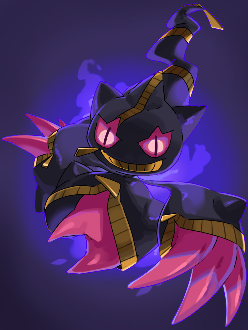banette claws commentary_request energy full_body glowing highres looking_at_viewer mega_banette mega_pokemon mian_(3zandora) no_humans pokemon pokemon_(creature) solo violet_eyes zipper zipper_pull_tab
