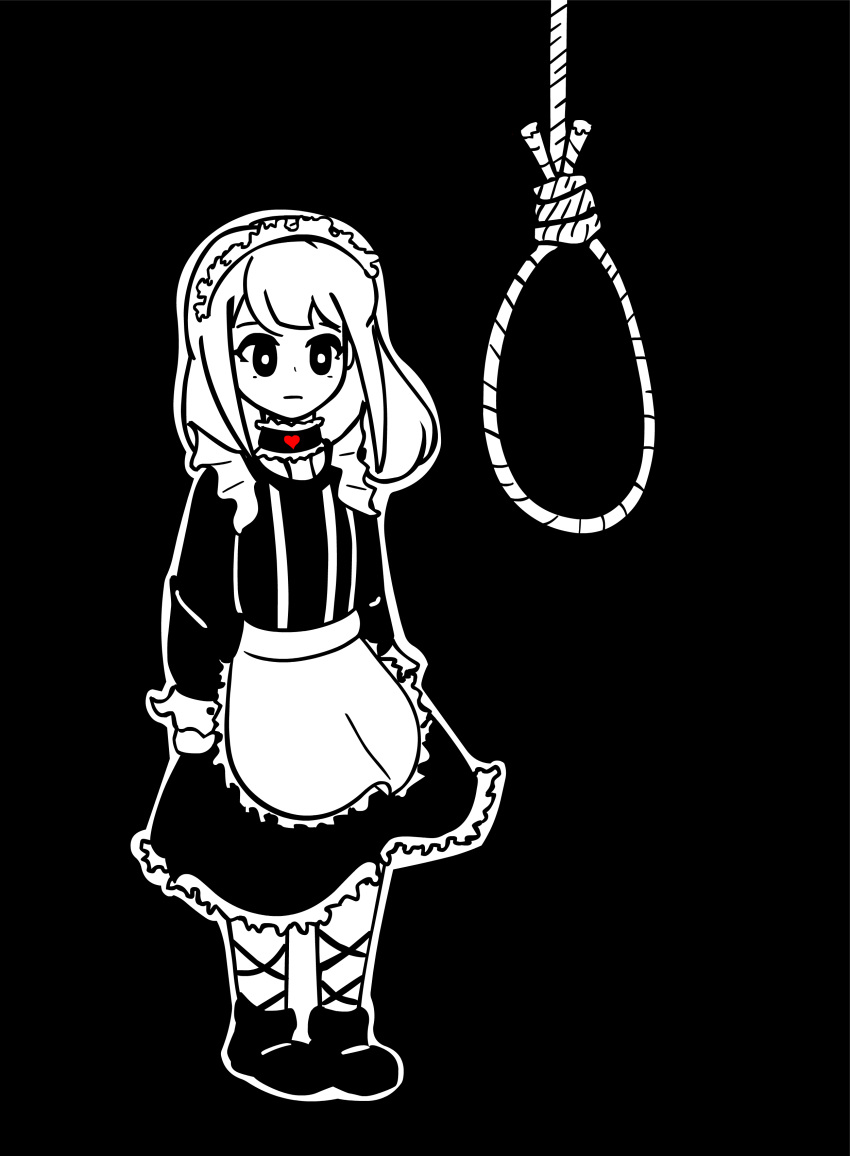 black_and_white black_background dysphoria heart maid original suicide white_hair