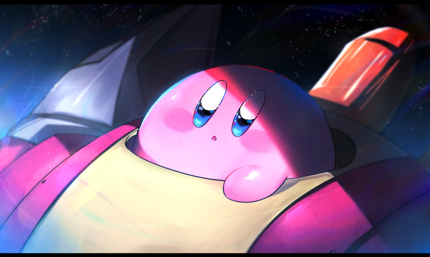 absurdres blue_eyes highres kirby kirby_(series) letterboxed mecha niwarhythm no_humans parted_lips solo space