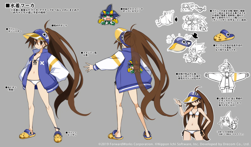 1girl character_sheet copyright disgaea disgaea_rpg full_body grey_background kazamatsuri_fuuka multiple_views official_art text_focus turnaround