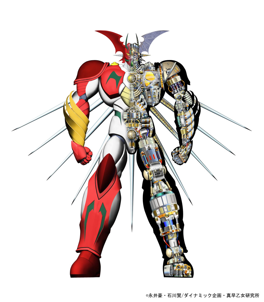 3d absurdres getter_arc getter_robo getter_robo_arc head_wings highres machinery mecha no_humans official_art science_fiction standing super_robot white_background x-ray_vision yellow_eyes