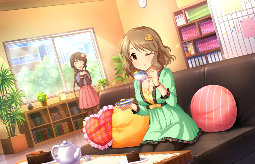 blush brown_eyes brown_hair dress idolmaster_cinderella_girls_starlight_stage short_hair smile tsukimiya_miyabi