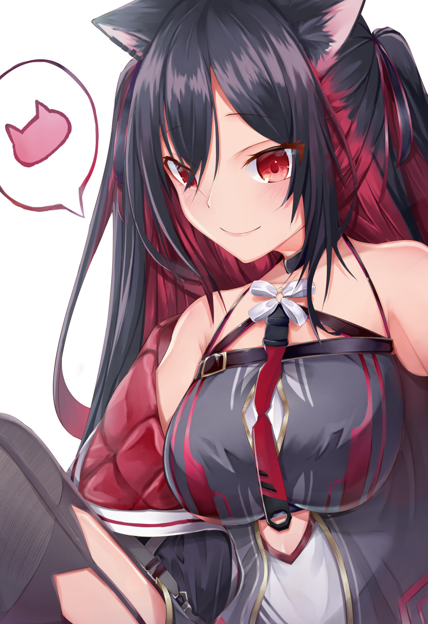 1girl absurdres animal_ear_fluff animal_ears black_hair cat_ears colored_inner_hair dress highres hood hoodie lace-trimmed_legwear lace_trim long_hair mitsurugi_lia multicolored_hair open_clothes open_hoodie pink_eyes smile solo thigh-highs virtual_youtuber wactor_production