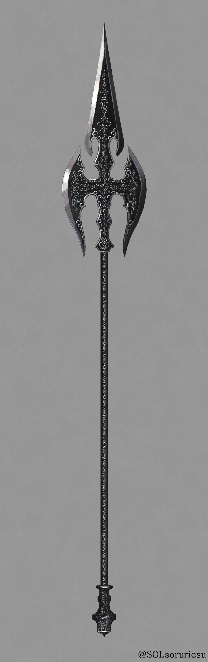 absurdres commentary_request fantasy grey_background highres lance no_humans original polearm simple_background sollies still_life weapon weapon_focus