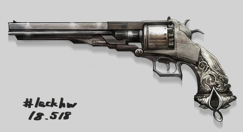 commentary_request gun highres no_humans original revolver simple_background still_life ten_dayo weapon weapon_focus white_background