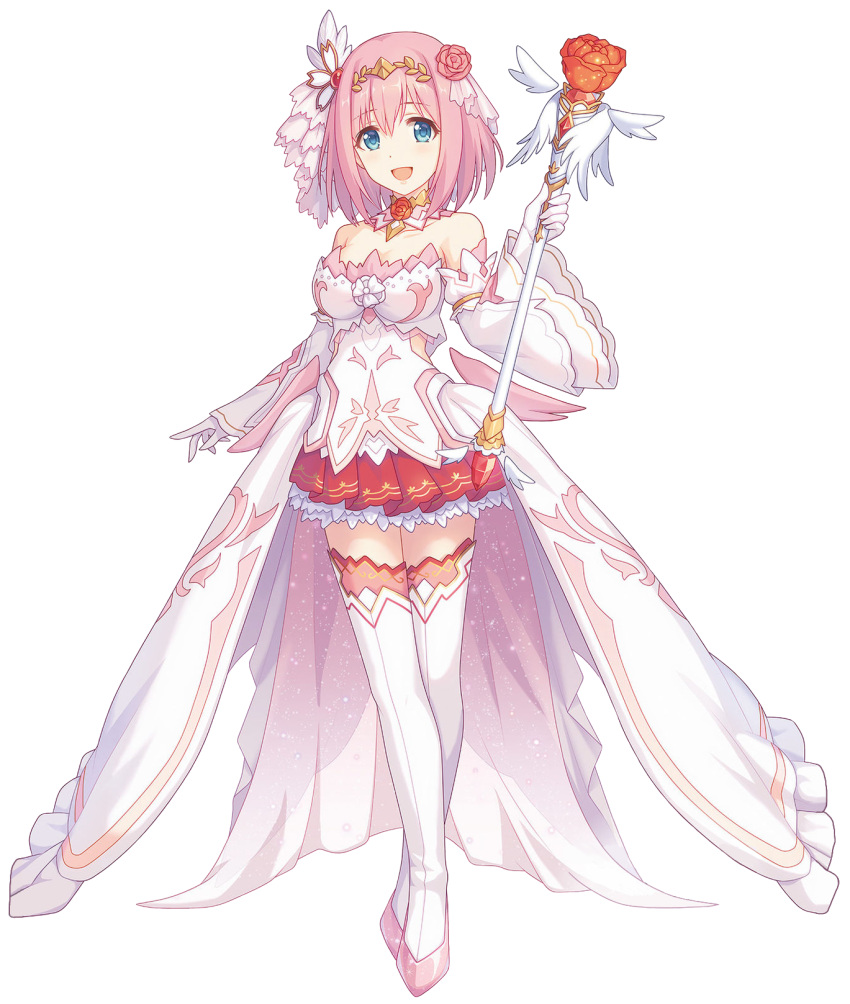 1girl blue_eyes breasts full_body highres medium_breasts official_art open_mouth pink_hair princess_connect! short_hair smile solo standing tagme transparent_background weapon yui_(princess_connect!)