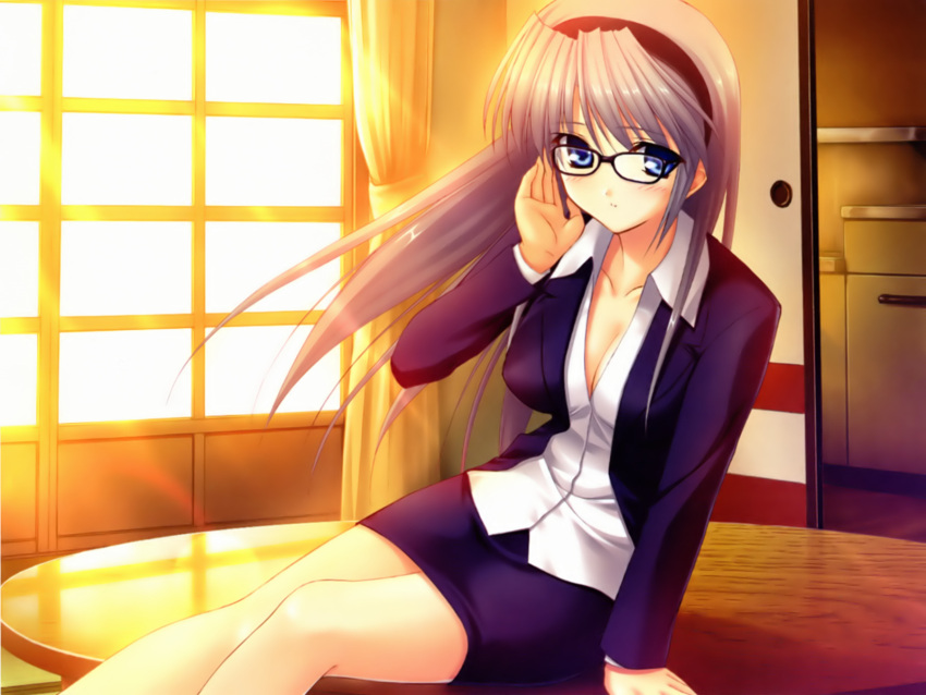 business_suit clannad cleavage fumio key glasses sakagami_tomoyo tomoyo_after_~it's_a_wonderful_life~