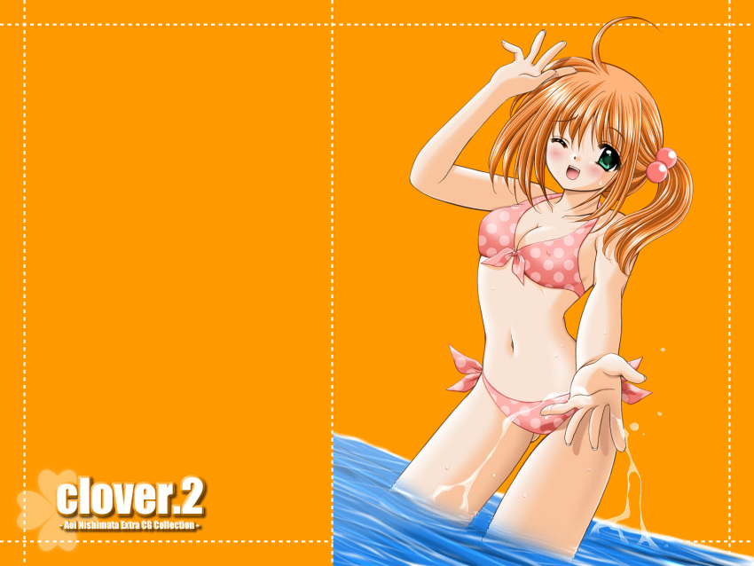 bikini clover clover_(game_cg) highres nishimata_aoi orange red_hair swimsuit wallpaper