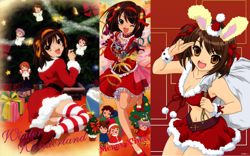 angel asahina_mikuru bunnygirl christmas koizumi_itsuki kyon nagato_yuki santa_costume santa_hat suzumiya_haruhi suzumiya_haruhi_no_yuuutsu winter