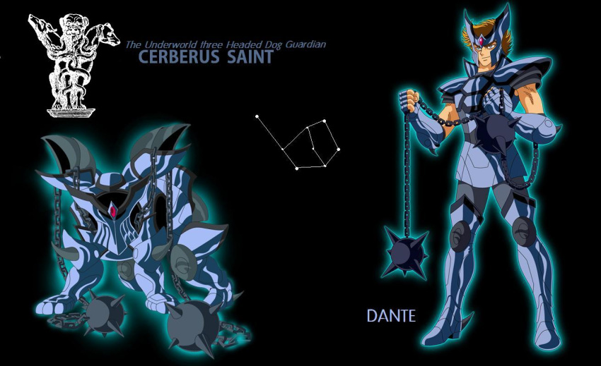 armor cerberus cerberus_dante chains cloth constellation dante knight knights_of_the_zodiac male monster mythology saint_seiya spikes warrior