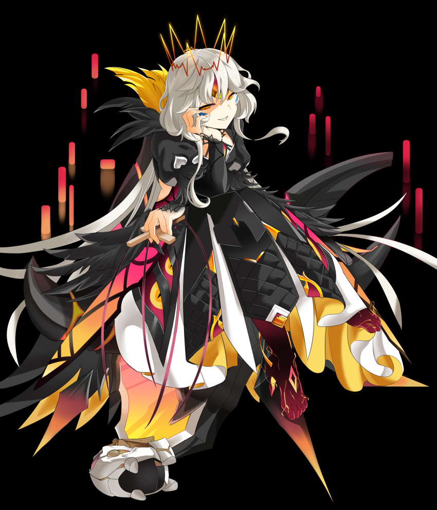 absurdres code:_antithese_(elsword) crossed_legs crown eve_(elsword) head_rest highres long_hair marionette puppet remy_(elsword) skirt