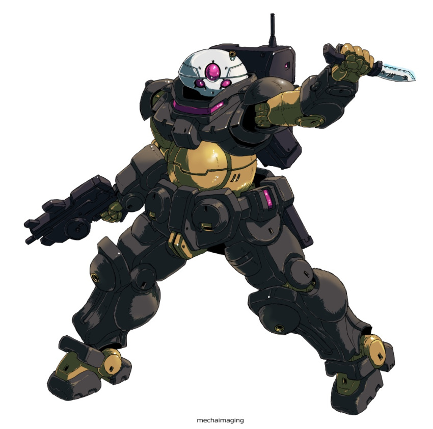 artist_name backpack bag grimoire_(gundam) gun gundam gundam_g_no_reconguista holding holding_gun holding_knife holding_weapon knife looking_at_viewer mecha mobile_suit no_humans radio_antenna reverse_grip science_fiction solo weapon white_background yamada_yuuji