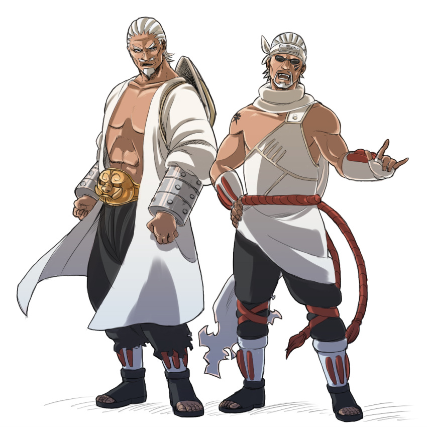 2boys a_(naruto) belt brothers clenched_fist dark_skin dark_skinned_male focused goatee headband killer_bee male male_focus naruto naruto_shippuuden open_mouth posing raikage simple_background sunglasses white_background