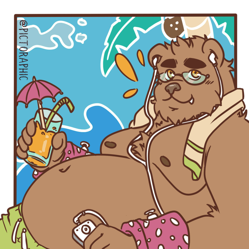 1boy animal_ears bear belly cup drinking_glass furry furry_male highres pictoraphic