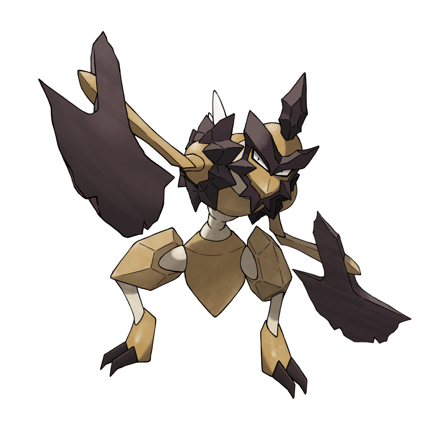 absurdres arm_up axe black_eyes claws full_body highres incoming_attack kleavor legs_apart no_humans official_art pokemon pokemon_(creature) pokemon_(game) pokemon_legends:_arceus solo standing transparent_background