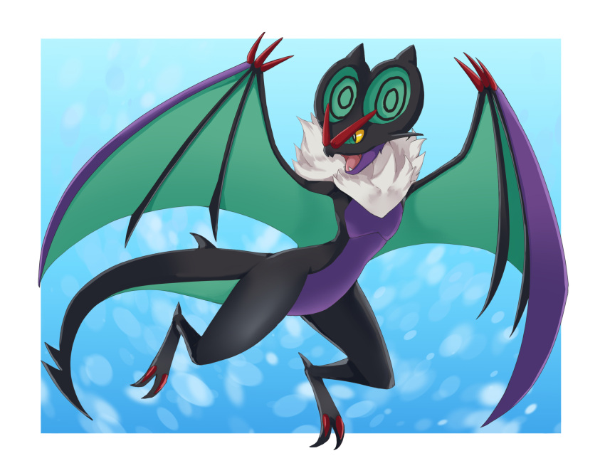border commentary_request fangs full_body highres karamomo_(krmmap) looking_back no_humans noivern open_mouth outside_border pokemon pokemon_(creature) solo tongue white_border