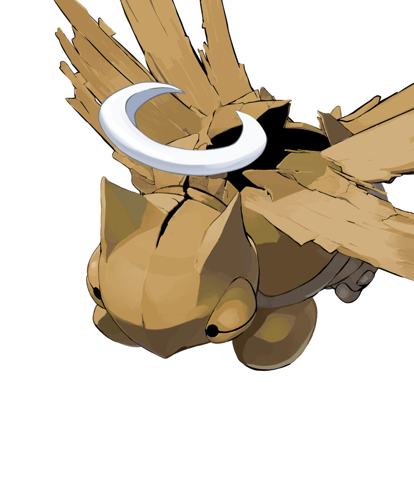 absurdres black_eyes bug commentary_request crack crescent halo highres no_humans pokemon pokemon_(creature) shedinja simple_background solo white_background yunimaru
