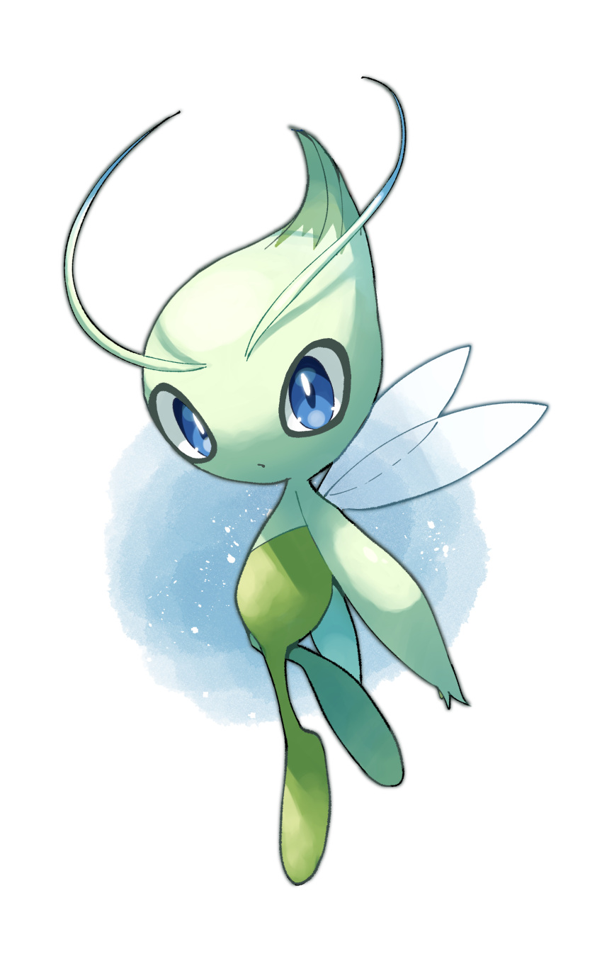 absurdres antennae blue_eyes celebi closed_mouth commentary_request full_body highres looking_at_viewer mythical_pokemon nako_(nekono_shippo75) no_humans pokemon pokemon_(creature) solo white_background