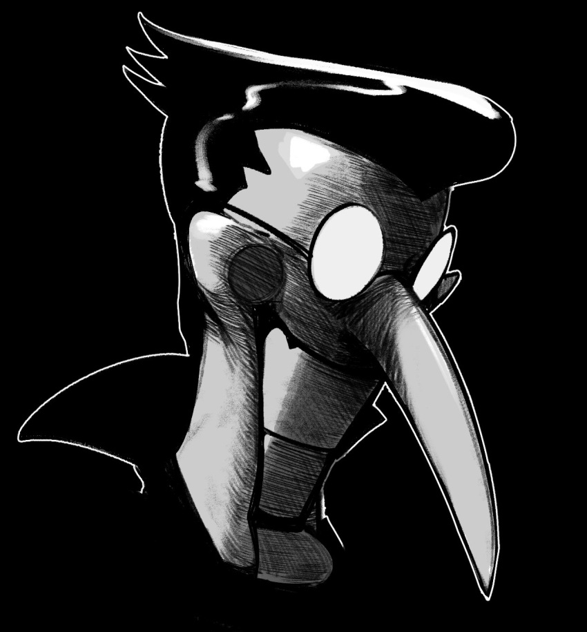 1boy black_background black_hair deltarune english_commentary glasses greyscale grin head highres krekkov male_focus monochrome pointy_nose puppet short_hair smile spamton_g._spamton