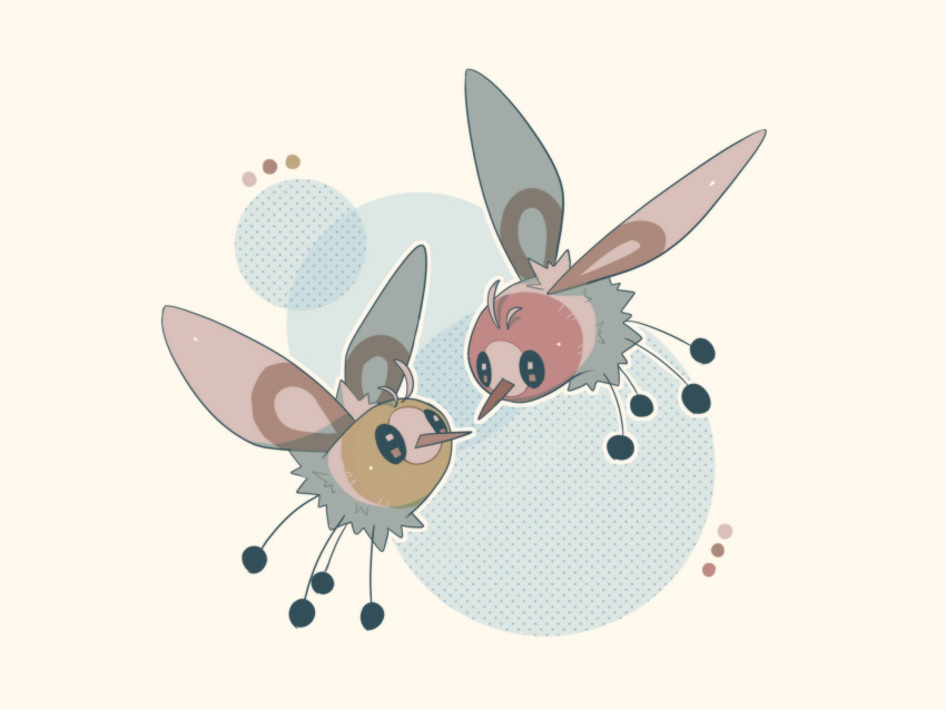 alternate_color alu_drp antennae black_eyes color_guide commentary_request cutiefly eye_contact full_body highres looking_at_another no_humans outline pokemon pokemon_(creature) proboscis shiny_pokemon