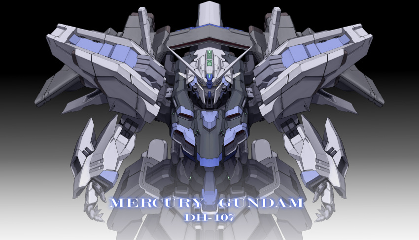 absurdres character_name grey_background gundam highres mecha mobile_suit no_humans open_hands original science_fiction solo upper_body v-fin yellow_eyes ztb0000