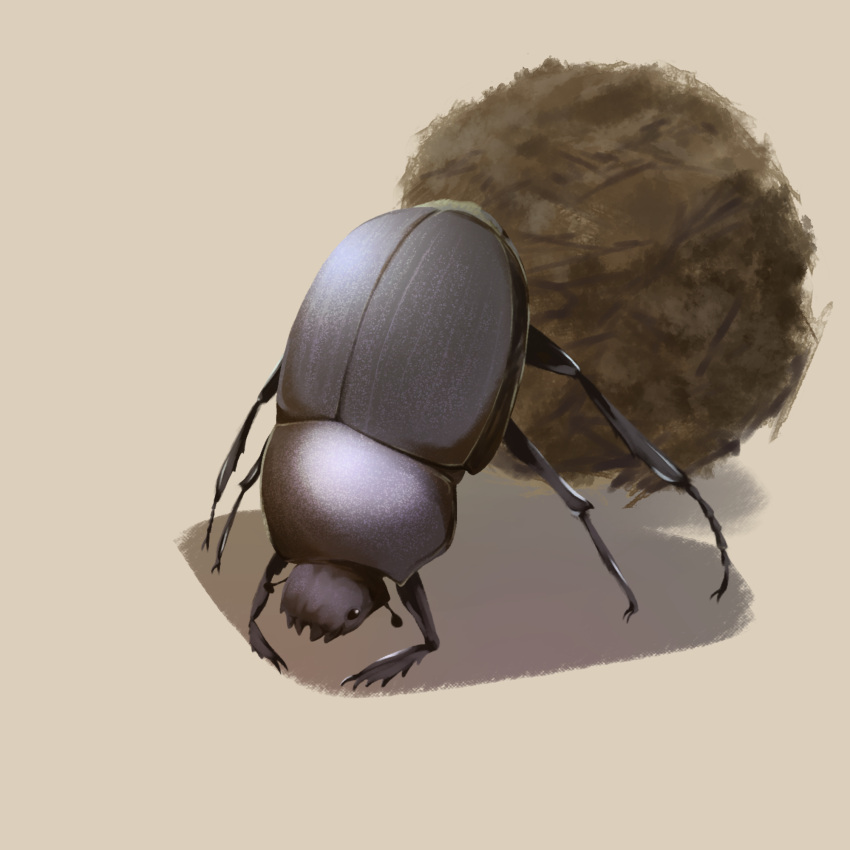 animal_focus ball beetle black_eyes brown_background brown_theme bug commentary dung_beetle full_body highres jack-o'_challenge no_humans oko_(magicap_shazz) original simple_background