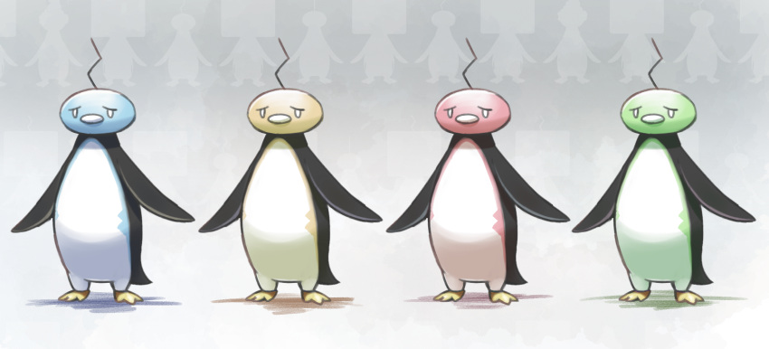 alternate_color beak bird commentary_request eiscue eiscue_(noice) flippers grey_background highres no_humans penguin pokemon pokemon_(creature) standing uin6uad white_eyes