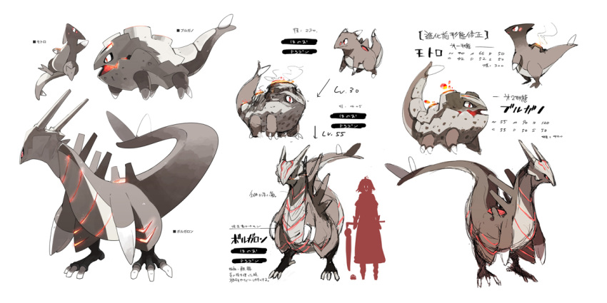 character_sheet commentary_request evolutionary_line fakemon horns original pokemon pokemon_(creature) siirakannu size_comparison standing tagme tail translation_request