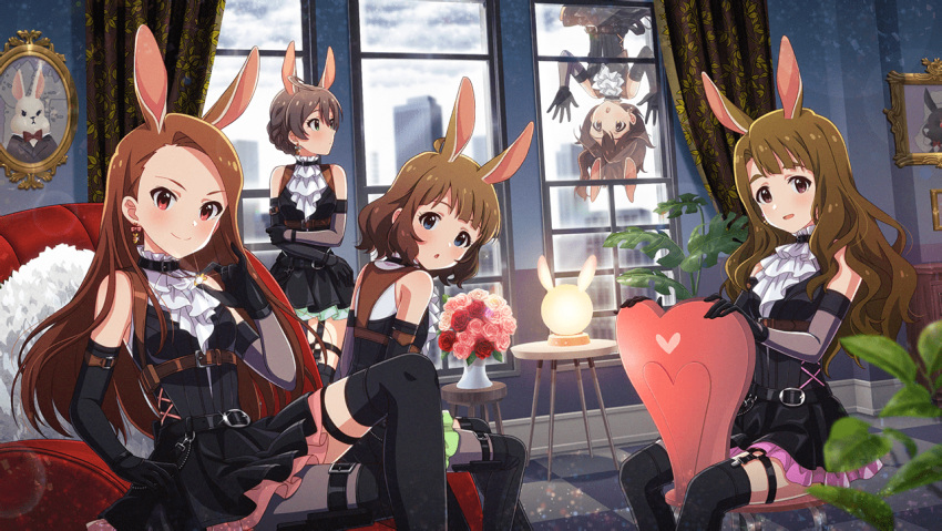 brown_eyes brown_hair dress idolmaster_million_live!_theater_days long_hair minase_iori miyao_miya red_eyes