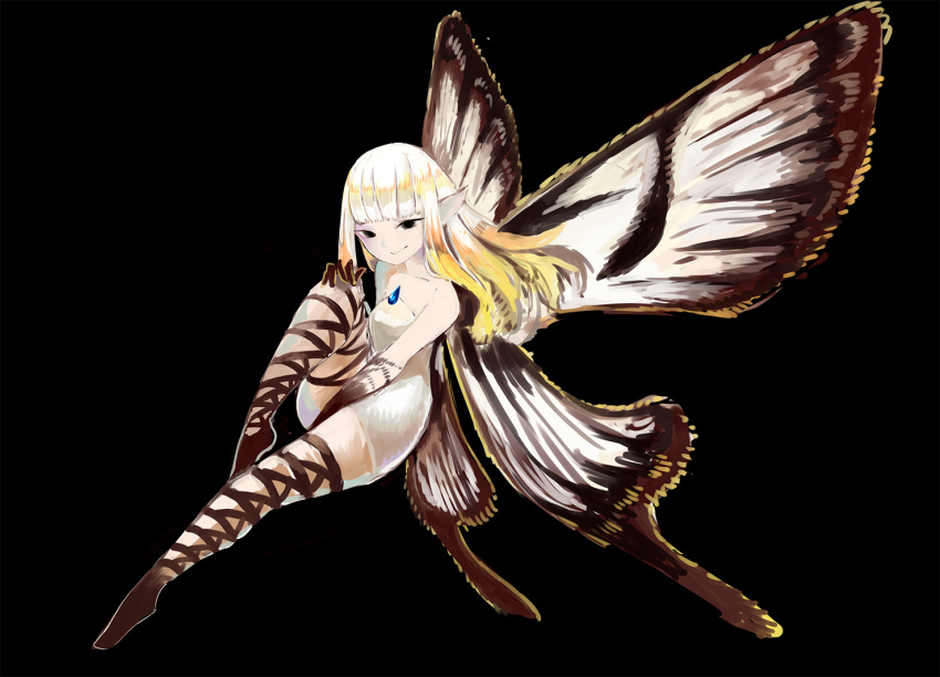 airy_(bravely_default) black_background black_eyes bravely_default:_flying_fairy bravely_default_(series) butterfly_wings fairy fairy_wings medium_hair pointy_ears simple_background solo tim_(a9243190a) white_hair wings