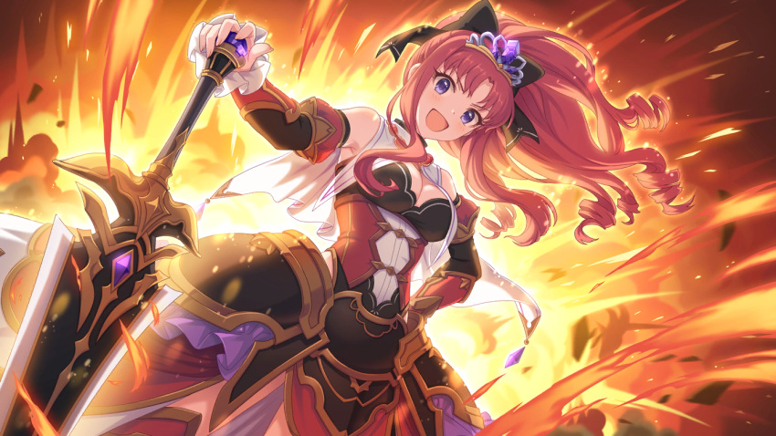 1girl akino_(princess_connect!) armor holding holding_sword holding_weapon long_hair official_art princess_connect! redhead sword violet_eyes weapon