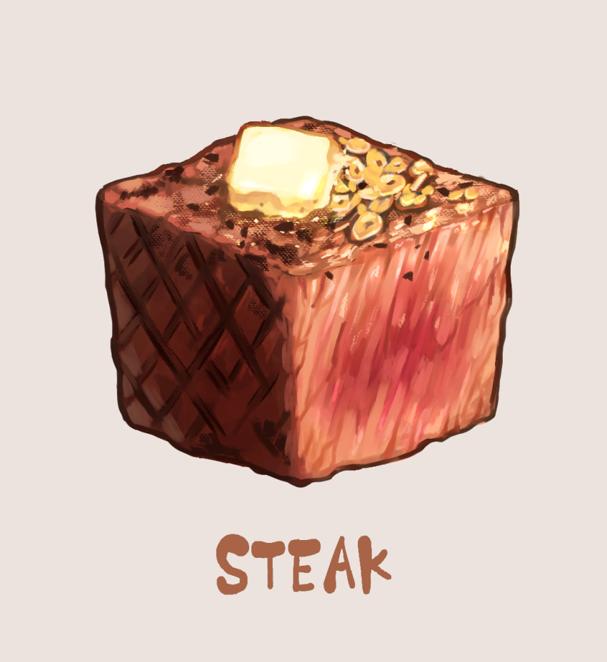 butter cube english_text food food_focus grey_background no_humans original saino simple_background steak