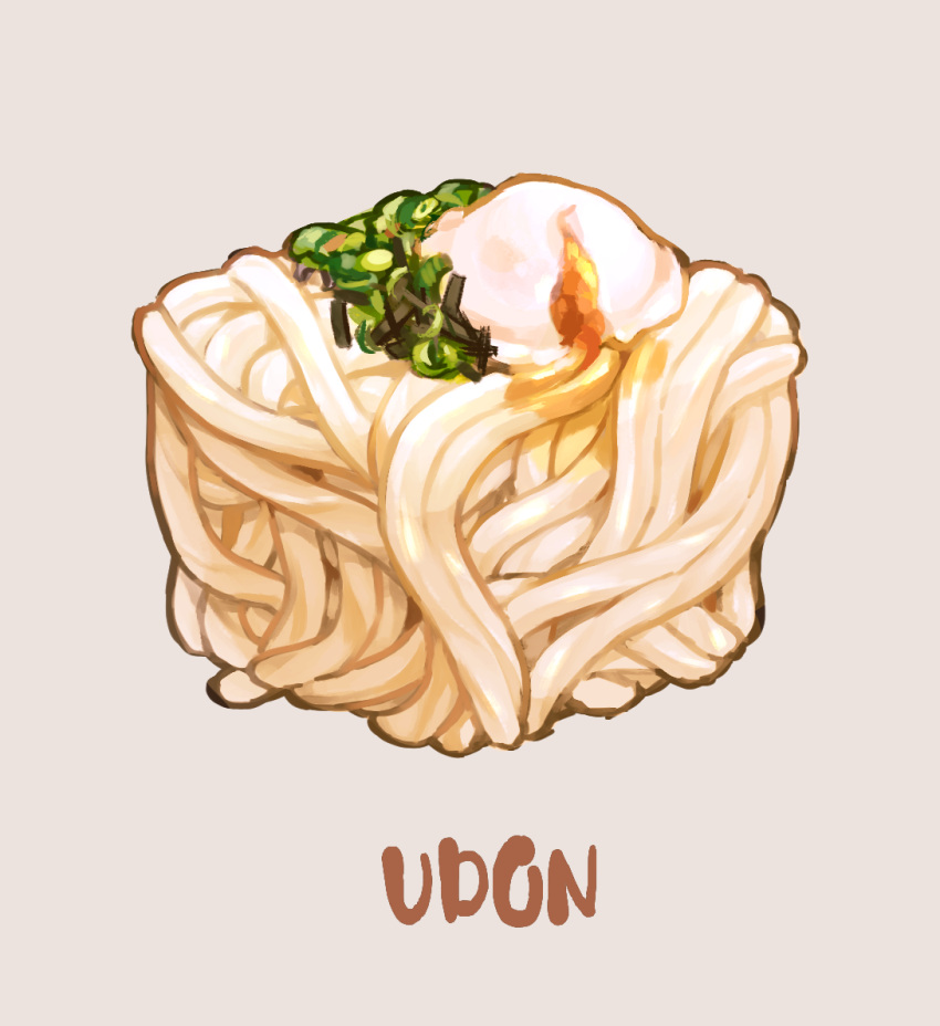 cube english_text food food_focus fried_egg grey_background no_humans noodles original saino simple_background udon