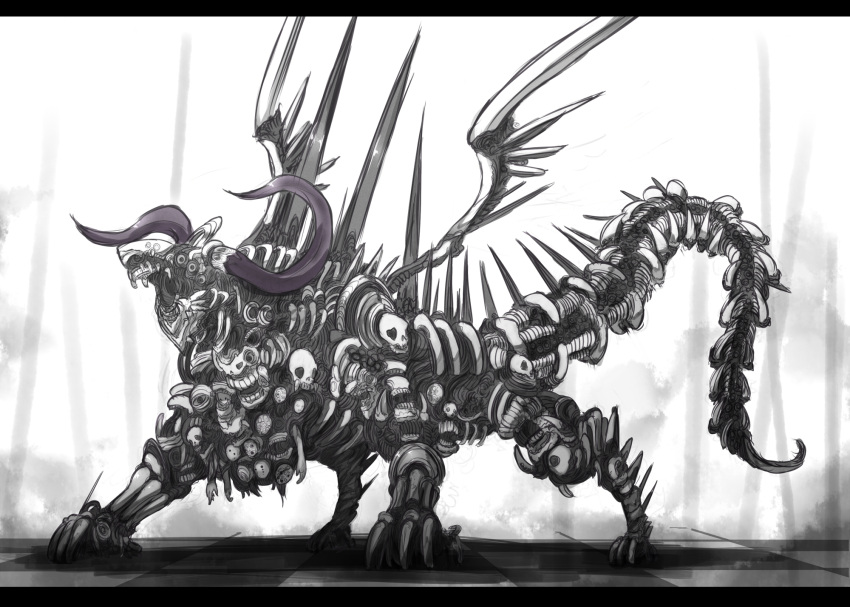 horns monster original shirogane_usagi skeleton skull wings