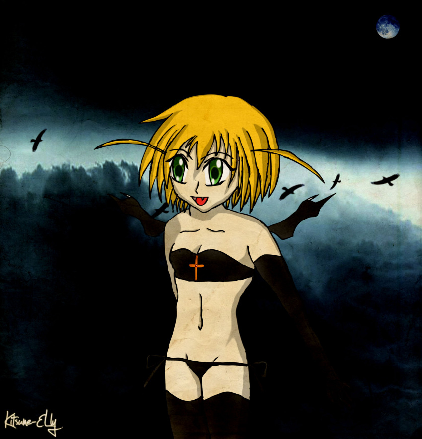 bat_wings bikini bird clouds cross dark demon_wings fan_art fang female gothic green_eyes latex luste luste_teuber moon panties ravens rosenkreuzstilette swimsuit vampire wings